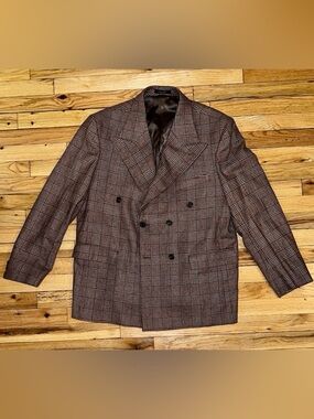 Custom Brown Tweed Plaid STUDIOSUITS Wool Suit. 44 Chest. 40 Pants. 40s Style.